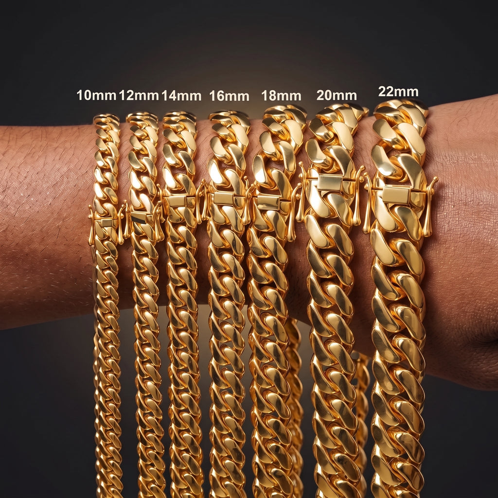 10-22mm 18k Gold Miami Cuban Link Chain