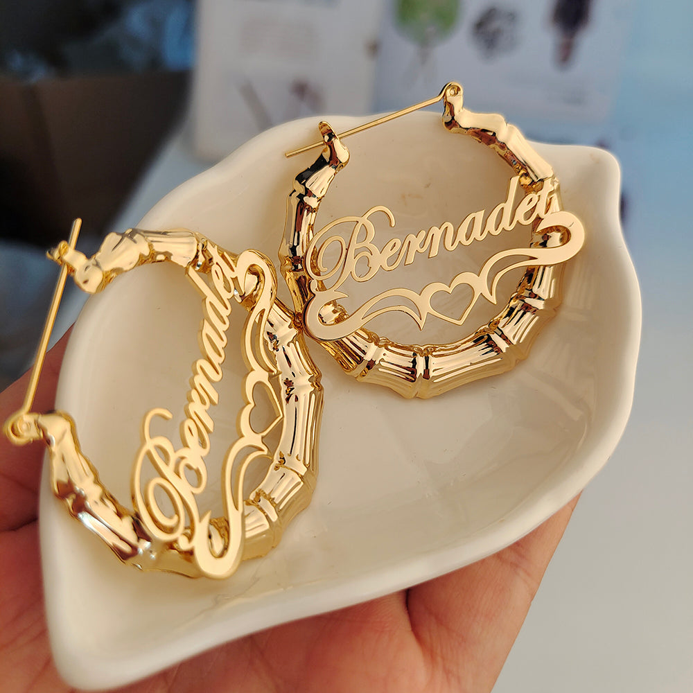 IL - Custom-Designed Golden Carved Hoop Earrings
