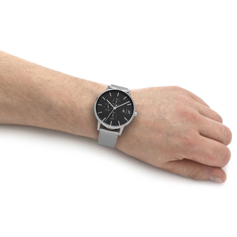Armani Exchange Cayde AX2714 Men's Chronograph – Black Dial with Silver Mesh Stainless Steel Strap